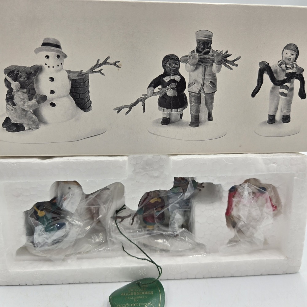 Dept 56 Playing In The Snow Heritage Village Porcelain Set 3pc 5556-5 Snowman